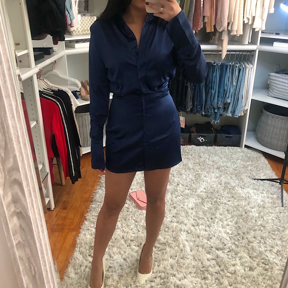 SOLD satin blouse dress xs long sleeve dress express zara asos button up coord